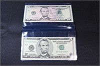 1999 & 2006 $5 UNC Federal Reserve Notes