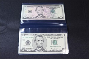 1999 & 2006 $5 UNC Federal Reserve Notes