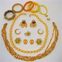 Large Lot of Yellow Vintage Costume Jewelry