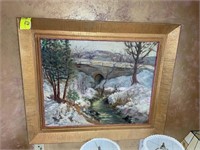 Appears to be oil on canvas framed painting, 38 in