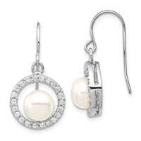 Silver Fresh Water Pearl Crystal Dangle Earrings