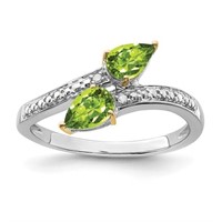 Sterling Silver 14 Kt Peridot and Diamond Ring