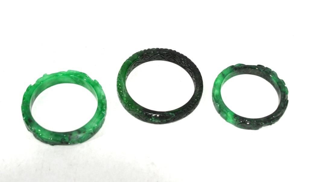 Three Chinese Green Stone Bangles