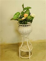 White Wicker Artificial Plant Basket & Stand