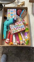 Lot of pez squirt gun lunch boxes noise makers
