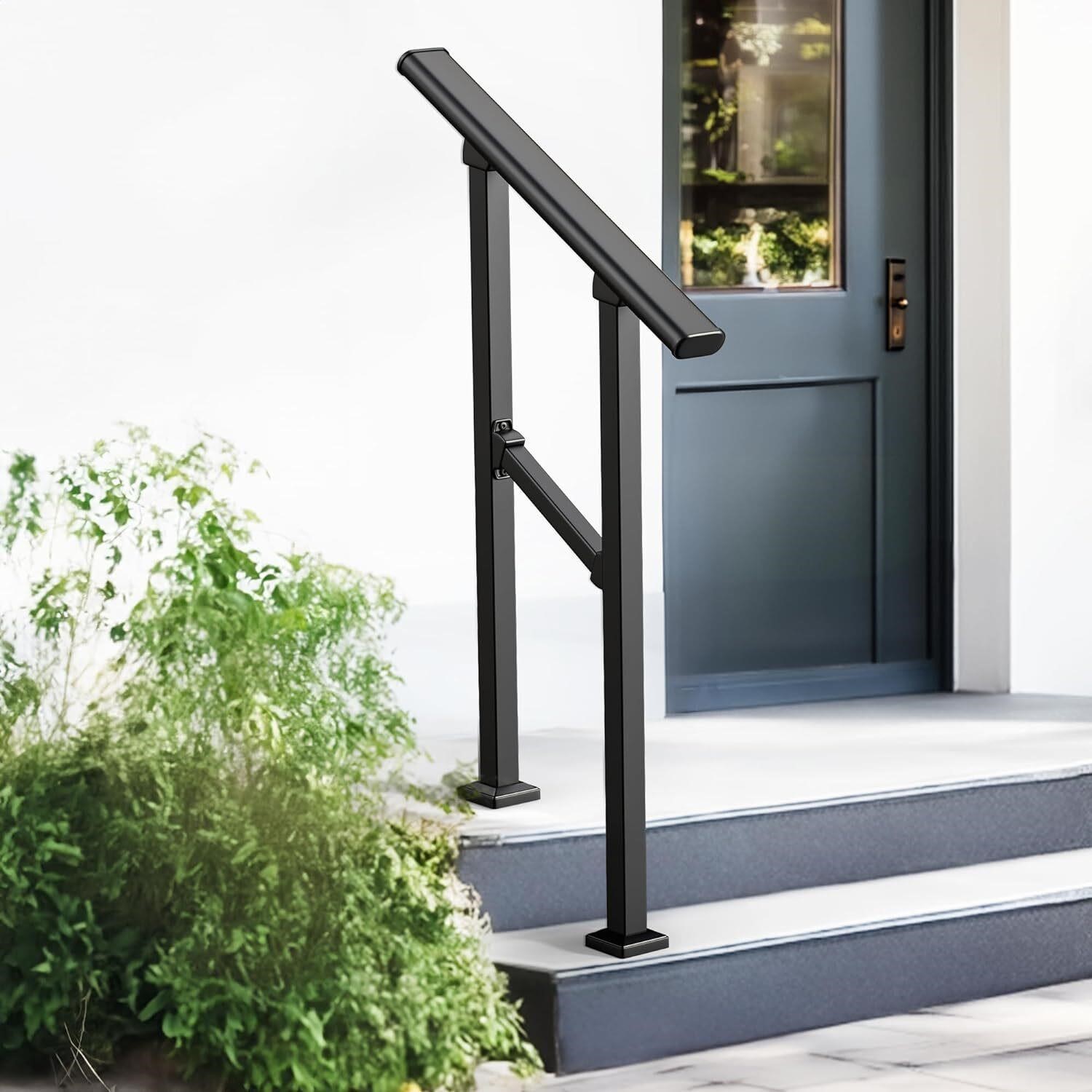 2 Steps Outdoor Handrail  Black  1-2 Steps