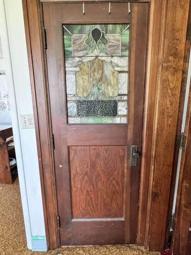 Vintage Wood Door  w/Stained Glass Inlay 83 x 30