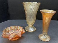 (X) Mixed Lot of Carnival Glass Vases 9 and 7.5