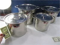 4pc Stainless Steel 555 Stockpots w/ Lids 13" Nest