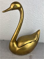 13.5in Vintage Brass Swan Collectible Figure Box