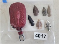 LEATHER POUCH AND ARROWHEADS