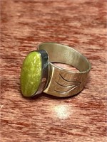 Green Opal Sterling .925 Silver Ring Size 10