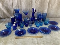 Assorted Blue Glassware: Some Believed to be