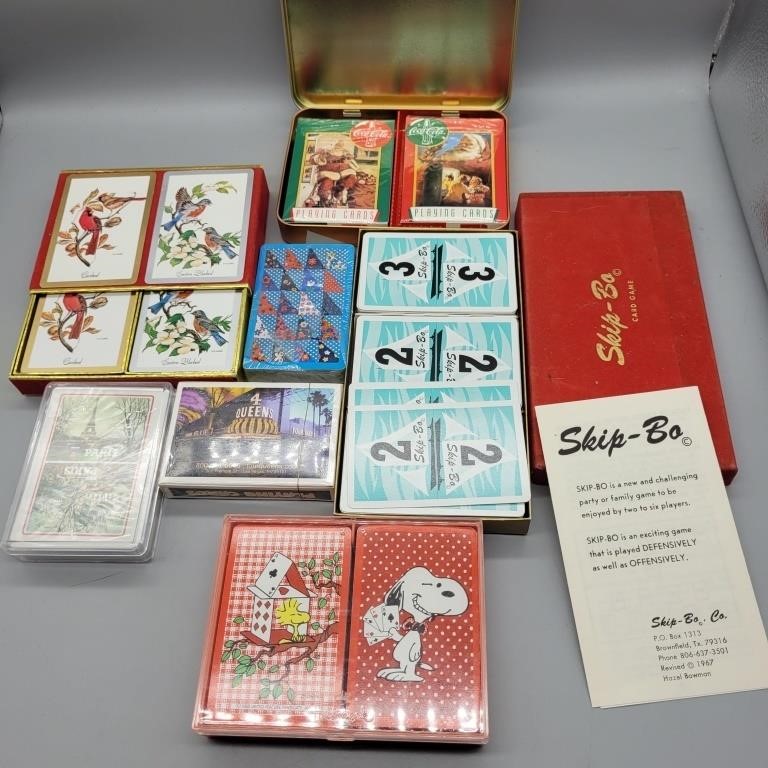 VTG DECKS OF CARDS: SKIP-BO, SNOOPY, COCA-COLA,