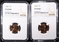 1962 & 1963 PROOF LINCOLN CENTS NGC PF69 RD
