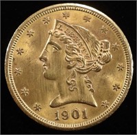1901-S $5 GOLD LIBERTY GEM BU