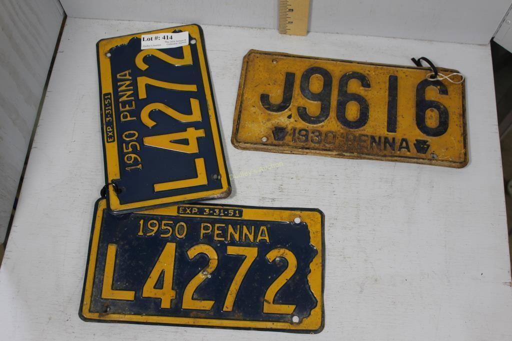 Three 1950s PA License Plates