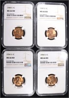 1948-S, 1949-S, (2) 1954-S LINCOLN CENTS NGC MS66