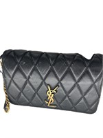 Black Quilted Leather Full Flap Gold Tone Purse