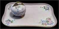 Antique Hand Painted China Dresser Tray &