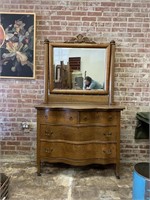 Oak Serpentine Dresser With Mirror