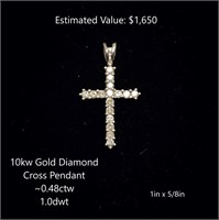 10kt Diamond Cross Pendant, ~0.48ctw, 1.0dwt