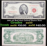 1963 $2 Red seal United States Note Select AU