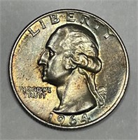 1964 Washington Silver Quarter Color Toned BU