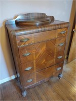 1930s-40s waterfall inlay solid chest of drawers