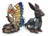 Butterfly & Rabbit Leaded Slag Glass Lamps