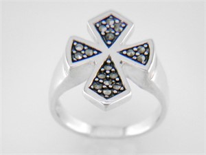 Sterling Silver Marcasite Cross Ring - Size 8