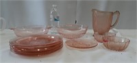 Pink depression glass,  4 plates(all have chips),
