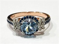 ART DECO STYLE BLUE TOPAZ STERLING COCKTAIL RING