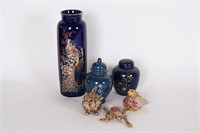 Vtg Cobalt  Imperial Japan Vase, Cloisonne Pig,