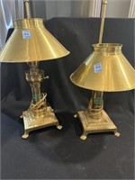 2 BRASS DESK LAMPS WITH ADJUSTABLE SHADES