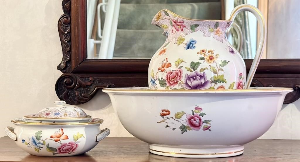Vintage Floral Cauldon Pitcher, Basin & More *CK