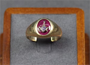 10K Gold & Ruby Masonic Ring