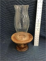 Vintage Glass Hurricane with Wood Footed Base