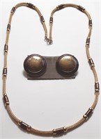 GOLD TONE & BROWN NECKLACE W/ EARRINGS