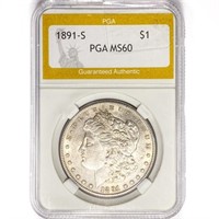 1891-S Morgan Silver Dollar PGA MS60