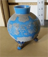 Blue glass footed coriline vase