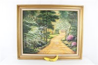 "HS" Signed Golden Path Oil Painting