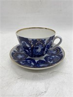 Ussr Russian Flow Blue Tea Cup & Saucer