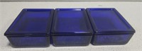 3 cobalt blue trinket trays with lids