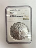 2013 Silver Eagle Coin MS 70 NGC