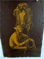 Wood Decopage Cowboy & Horse Wall Plaque