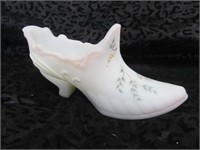 Vintage White Glass Hand Painted Lady's Shoe