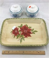 Ceramic Serving Tray and Pair of Ceramic Crocks