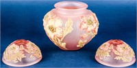 Tiffin Pink Satin Poppy Rose Vase & Candleholders