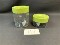 2 Stackable Pyrex Green Top Containers